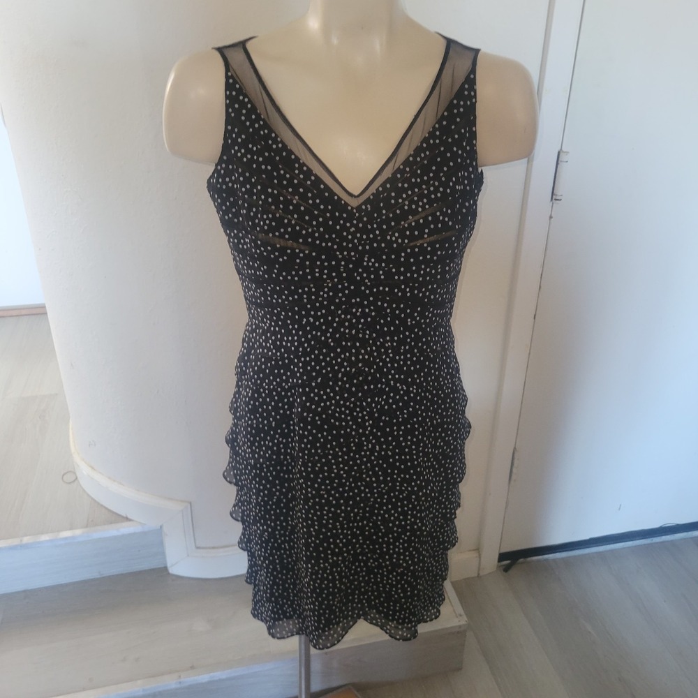 ADRIENNE PAPELL 6P Tiered Floral Sheer Lace Zippered Back Designer Luxury Sexy